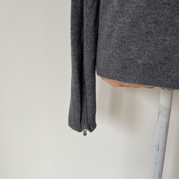 Maje Gray Dojussy Wool Cashmere Zip Cuff Crew Neck Long Sleeve Sweater Size 1/S - Picture 6 of 10